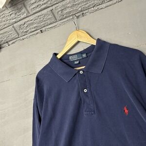 POLO RALPH LAUREN Long Sleeve Mesh Cotton Polo Shirt Navy‎ Blue Big & Tall, 3XLT